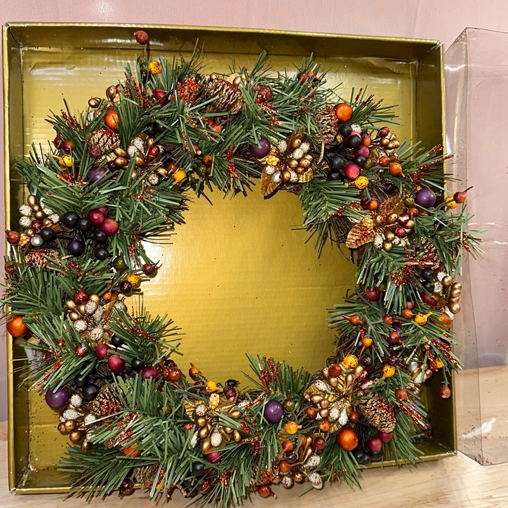 Harvest Pine Wreath 14” Holiday Multi Colored Festive Wreath